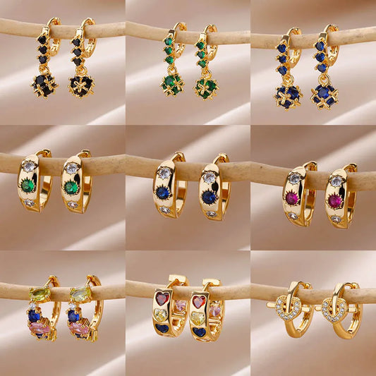 Zircon Round Star Earring for Women - Geometric Stainless Steel Heart Hoop Aesthetic Jewelry Gift