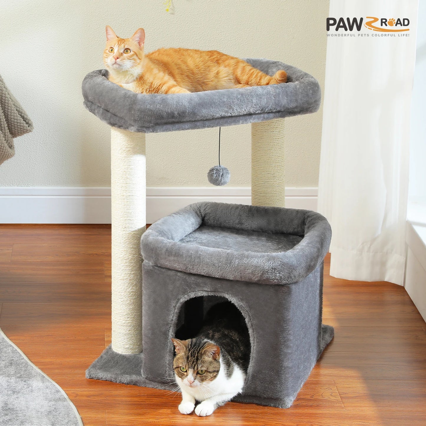 Cozy Cat Tree Tower for Indoor Cats with Double Large Perch and Private Condo