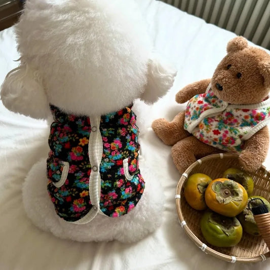 Charming Cotton Pet Dog Clothes - Classic Shabby Flower Coat for Winter