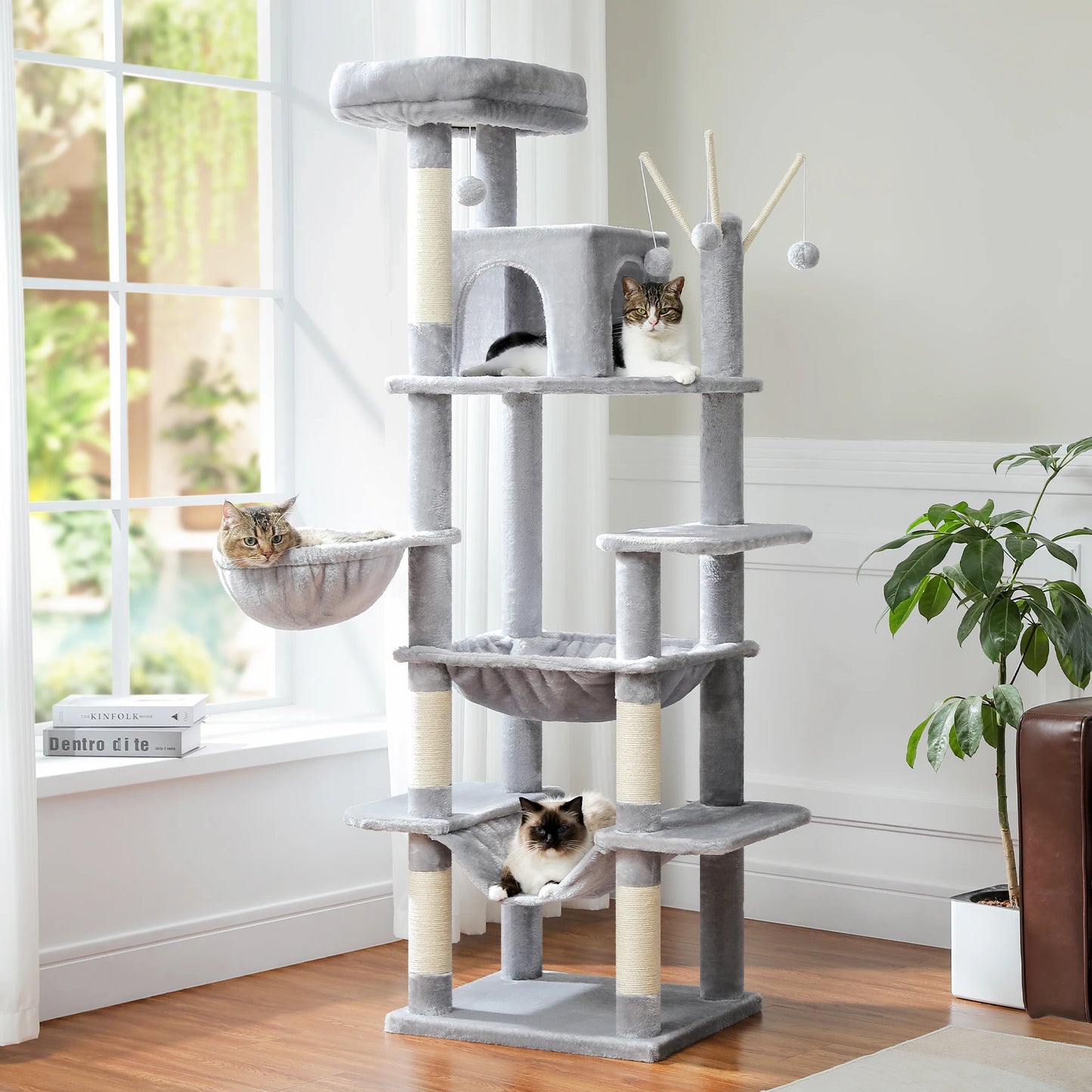 Large Cat Tree Tall Cat Tower for Indoor Cats - Multi-Level Plush Cat Condo with Scratching Posts and Perches