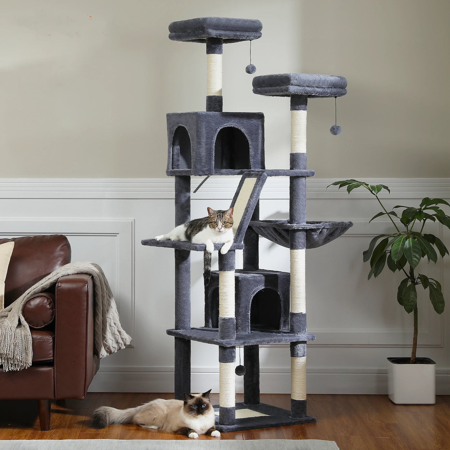 Large Cat Tree Tall Cat Tower for Indoor Cats - Multi-Level Plush Cat Condo with Scratching Posts and Perches
