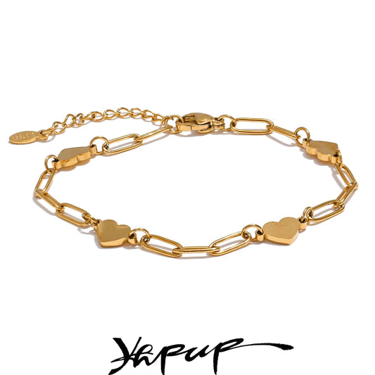 Yhpup Fashion Stainless Steel Heart Handmade Chain Bracelet Bangle - Waterproof Daily Charm Wrist Jewelry for Women
