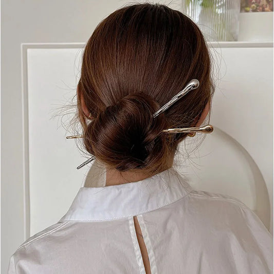 2025 New Punk Gold Silver Color Metal Long Hairpin - Trendy Hair Sticks for Women