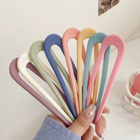 Fashion Candy Color Hair Sticks for Women - Elegant U Shape Hair Clips & Pins
