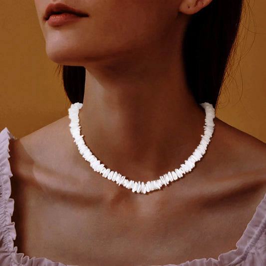 Bohemian Puka Shell Chain Necklace - Hawaiian Beach SeaShell Choker for Women