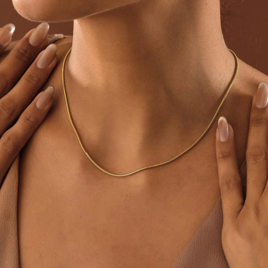 Skyrim Stainless Steel Gold Color Round Snake Chain Necklace for Men and Women | Trendy Punk Jewelry Gift