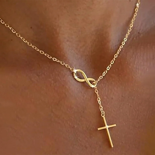 DGIDDK Stainless Steel Infinite Lucky 8 Cross Pendant Y Necklace - Women's Anti-Allergy Faith Forever Jewelry