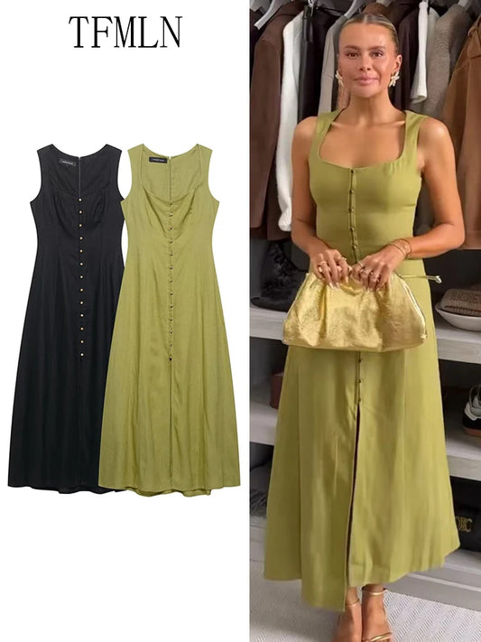 TFMLN Elegant Women Solid Long Dresses 2025