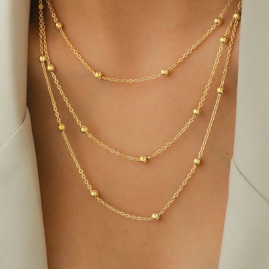 Stainless Steel Multi-Layered Bead Necklace for Women – Elegant Party Jewelry