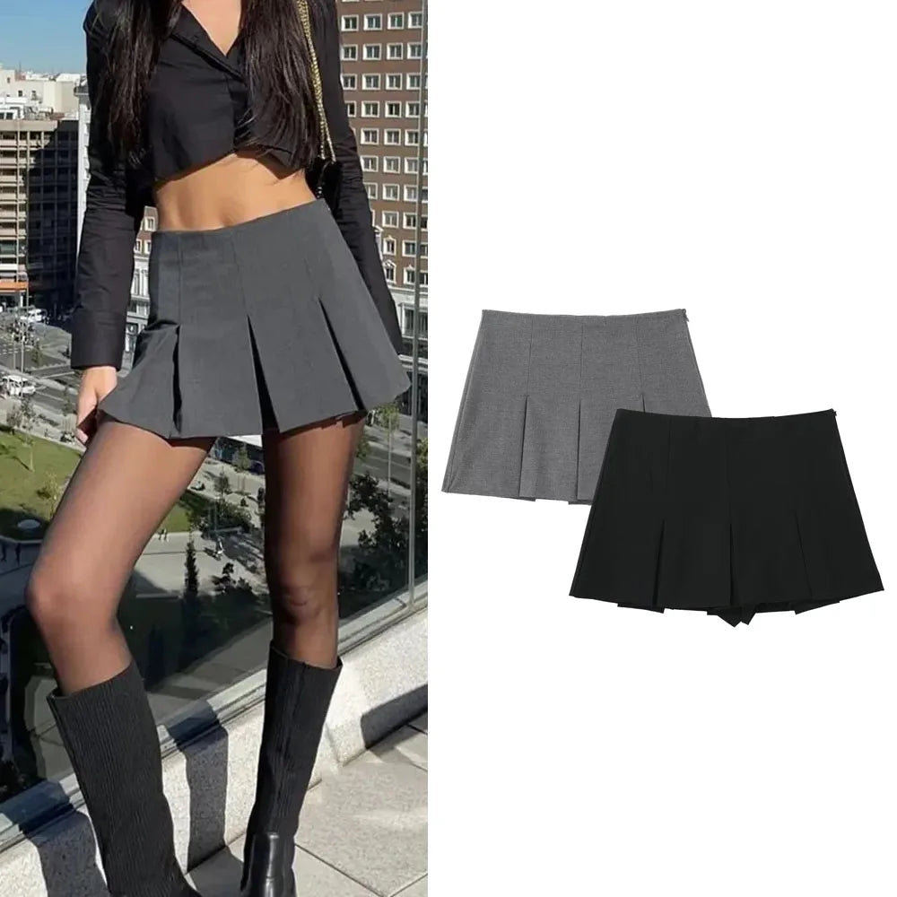 MUJER High Waist Pleated Skirt Shorts - Stylish Striped Bermuda Mini Shorts for Women