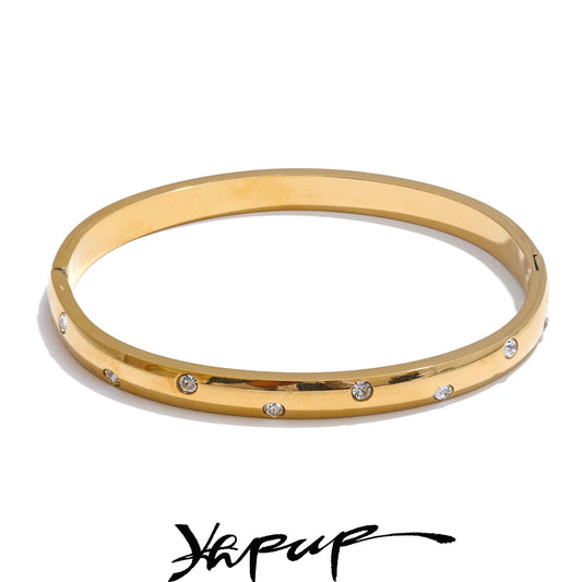 Yhpup Stainless Steel Cubic Zirconia Fashion Bracelet Bangle - Gold & Silver Color