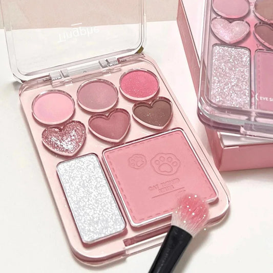 8-Color Heart-Shaped Eyeshadow Palette - Blusher & Highlighter