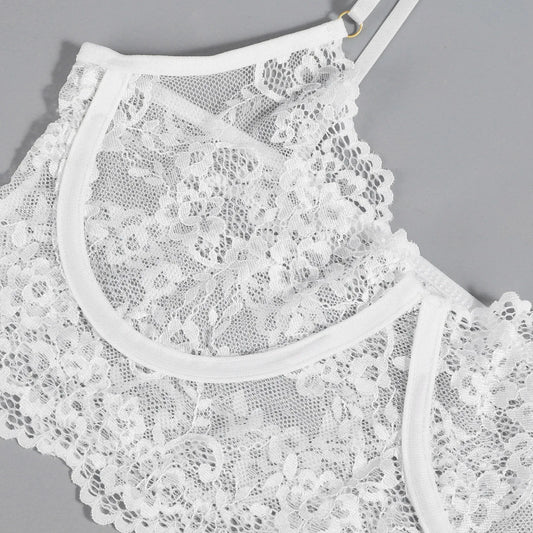 Elegant Lace Lingerie Set with Garter Belt and Bra for Intimate Moments