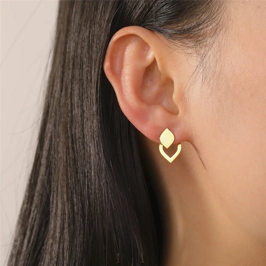 Skyrim Geometric Stainless Steel Gold Color Stud Earrings for Women