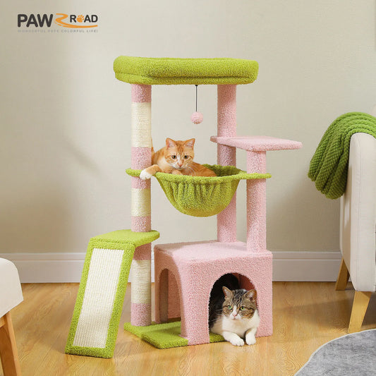 Cat Tree for Indoor Cats - Small Cat Tower with Cozy Condo, Hammock & Scratching Posts