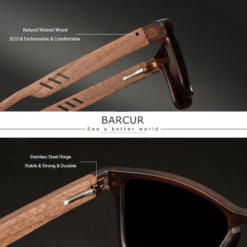 BARCUR Walnut Wood Polarized Sunglasses – Designer UV400 Unisex Shades