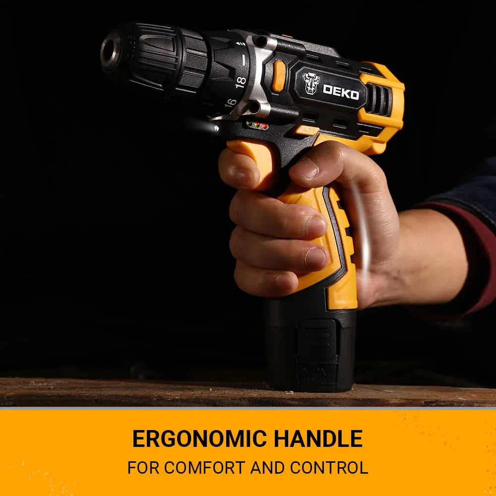DEKO Cordless Drill 12V/16V/20V – Mini Wireless Electric Screwdriver with Lithium-Ion Battery for Home DIY