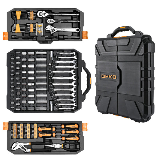 DEKO 192/198-Piece Professional Car Repair Tool Set – Ratchet, Spanner & Socket Kit with Blow-Molded Case
