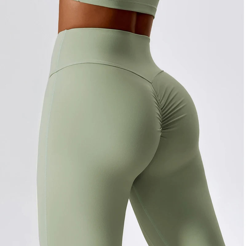Naked Feeling High-Waist Flared Leggings – Push-Up Breathable Yoga & Fitness Pants for Women