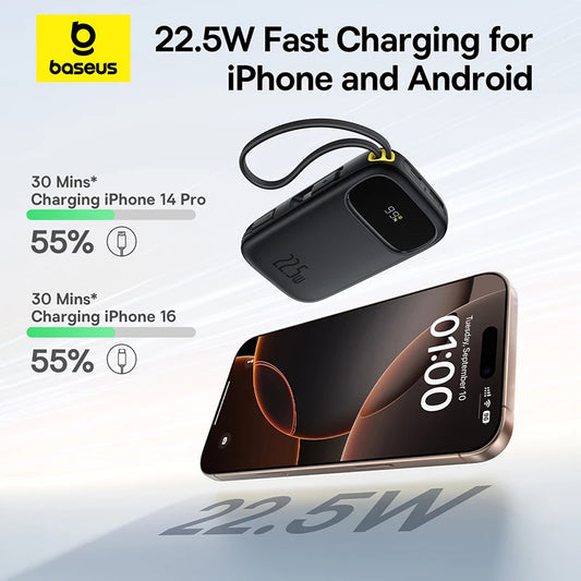 Baseus Power+ 22.5W Power Bank – 10000mAh/20000mAh with Retractable Cables