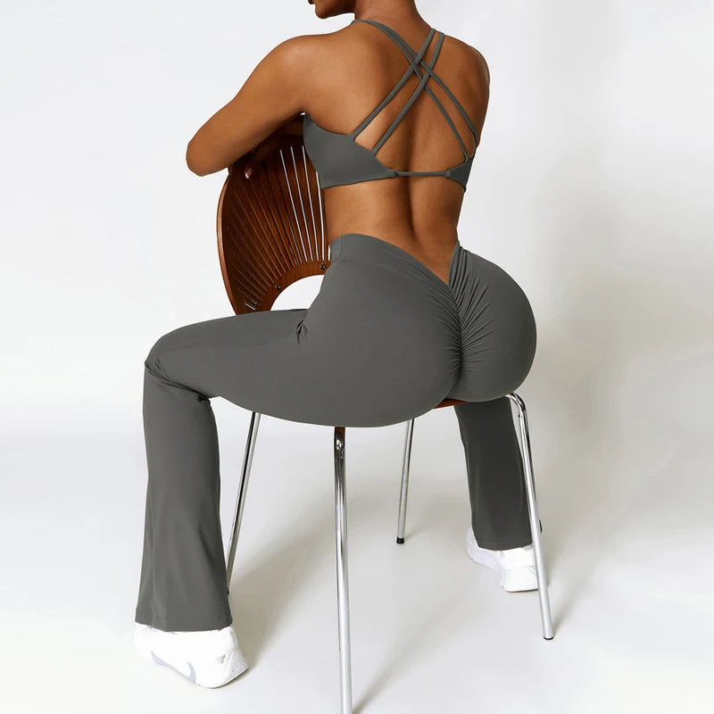 V Back Scrunch Flares Leggings for Women - High Waist Yoga Pants for Gym & Fitness