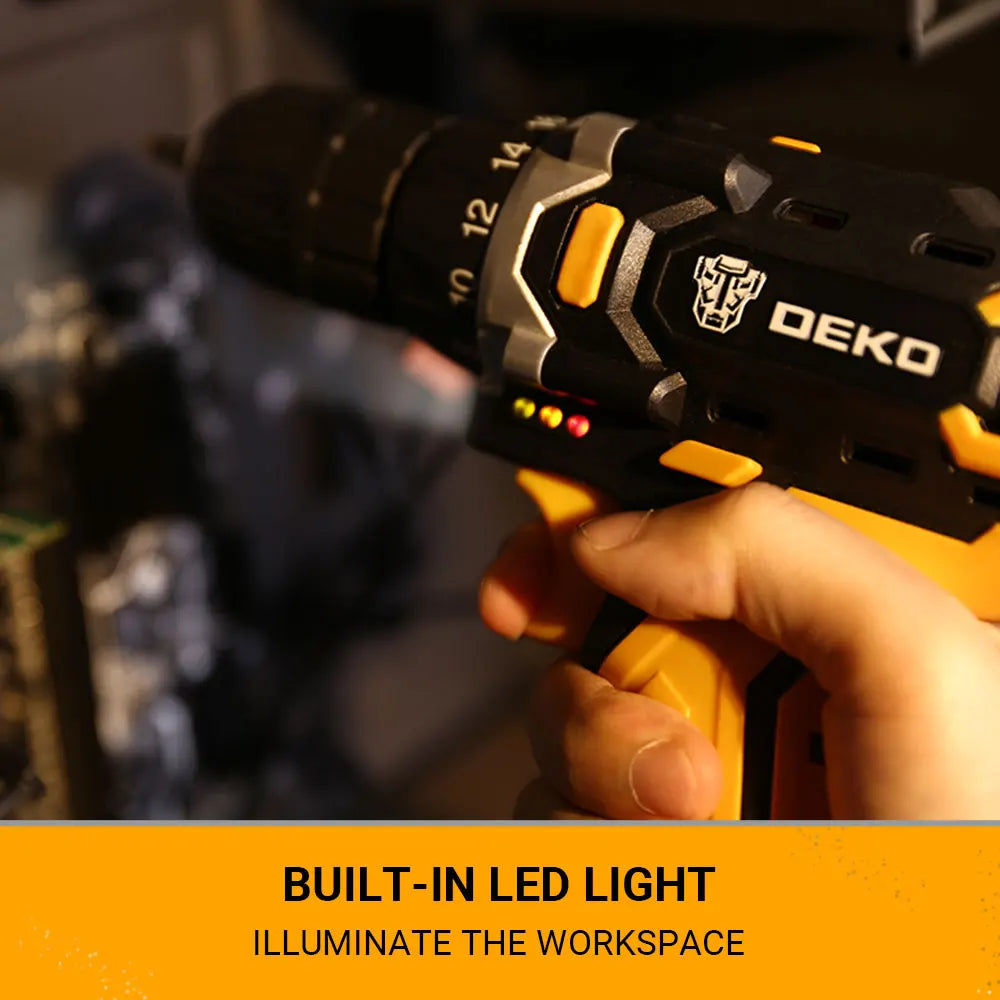 DEKO Cordless Drill 12V/16V/20V – Mini Wireless Electric Screwdriver with Lithium-Ion Battery for Home DIY