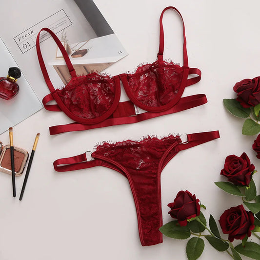 Fairy Embroidery Lace Transparent Lingerie Set for Women