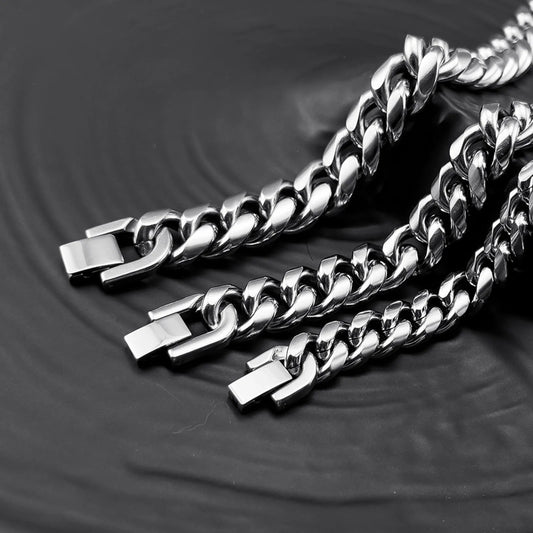 6-12MM Cuban Chain Men's Bracelet - Waterproof Stainless Steel Curb Link Chain Wristband - Perfect Punk Jewelry Gift