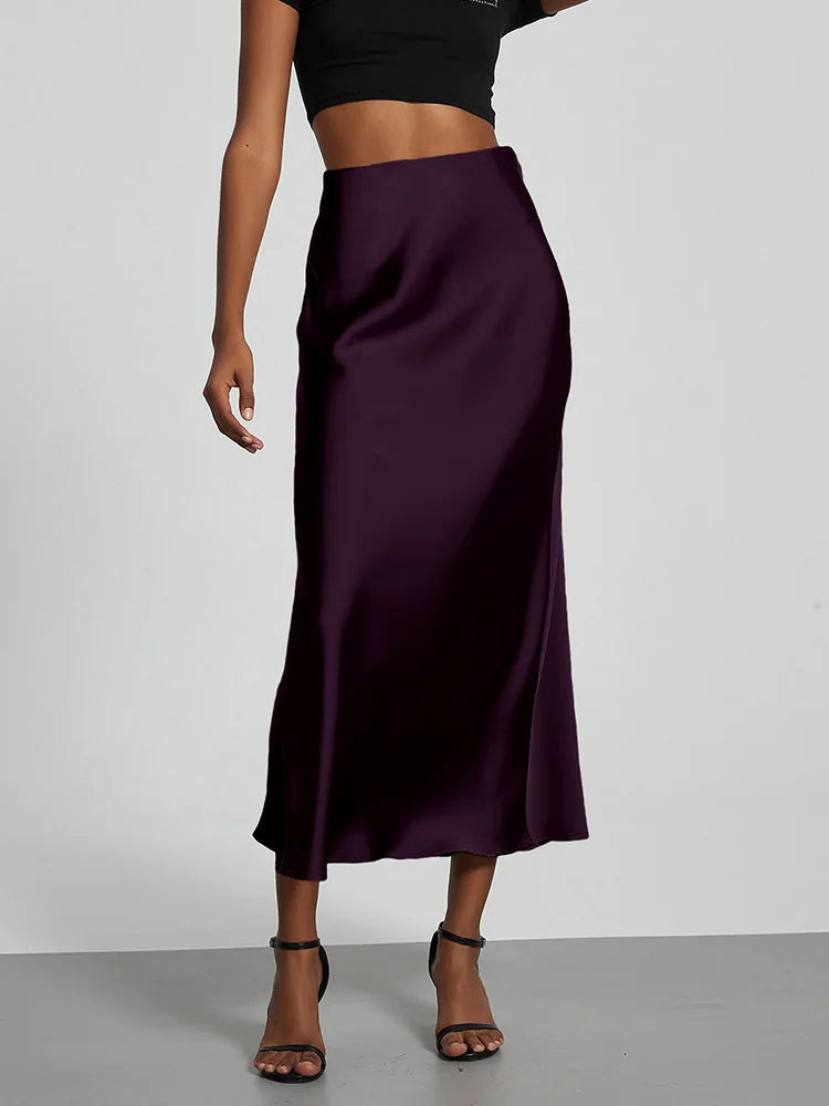 Chic Satin Fishtail Skirt - High Waist Solid Color Summer Fashion for Women