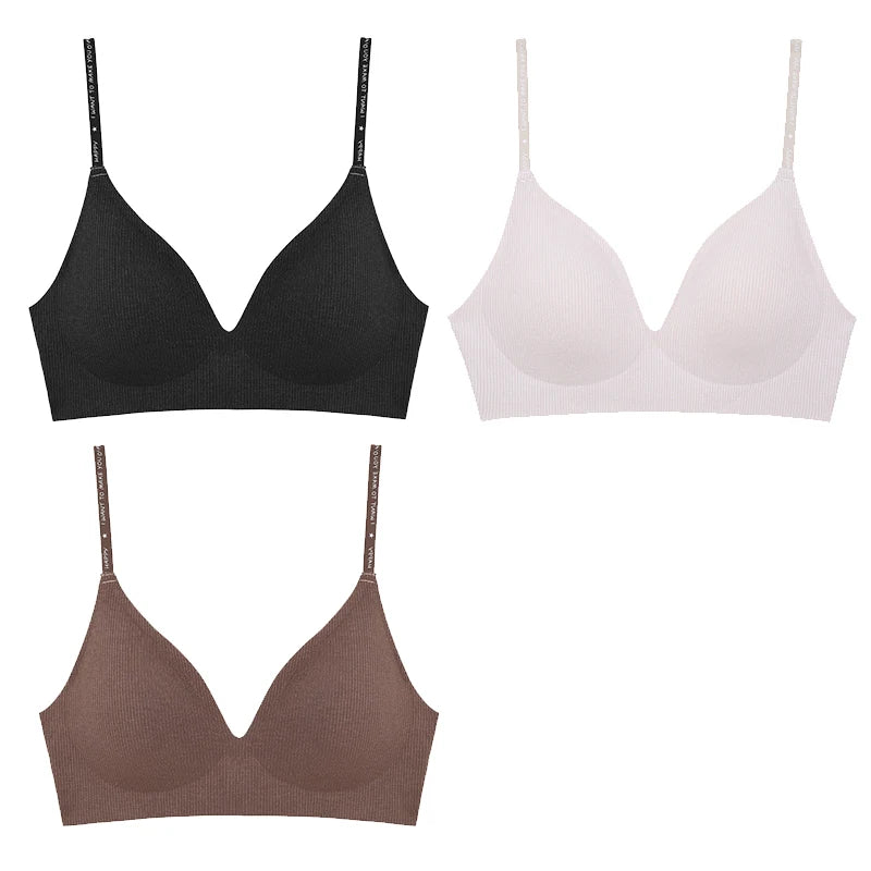 FINETOO Women Wireless Bra Set - Trendy Deep V Padded Bralette