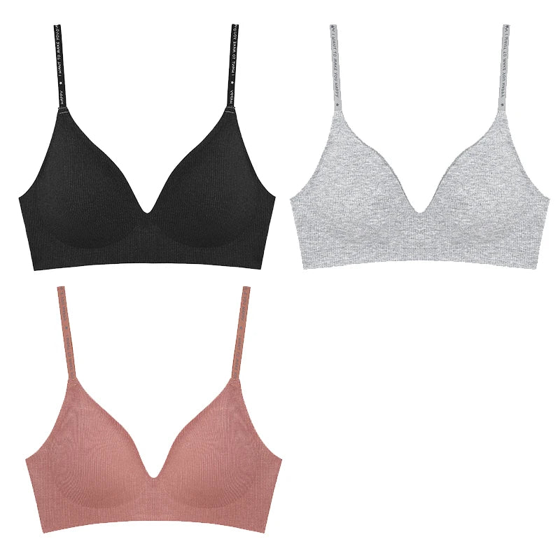 FINETOO Women Wireless Bra Set - Trendy Deep V Padded Bralette