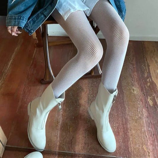 Women’s Elegant White High Waist Fishnet Stockings - Perfect for Summer Styling