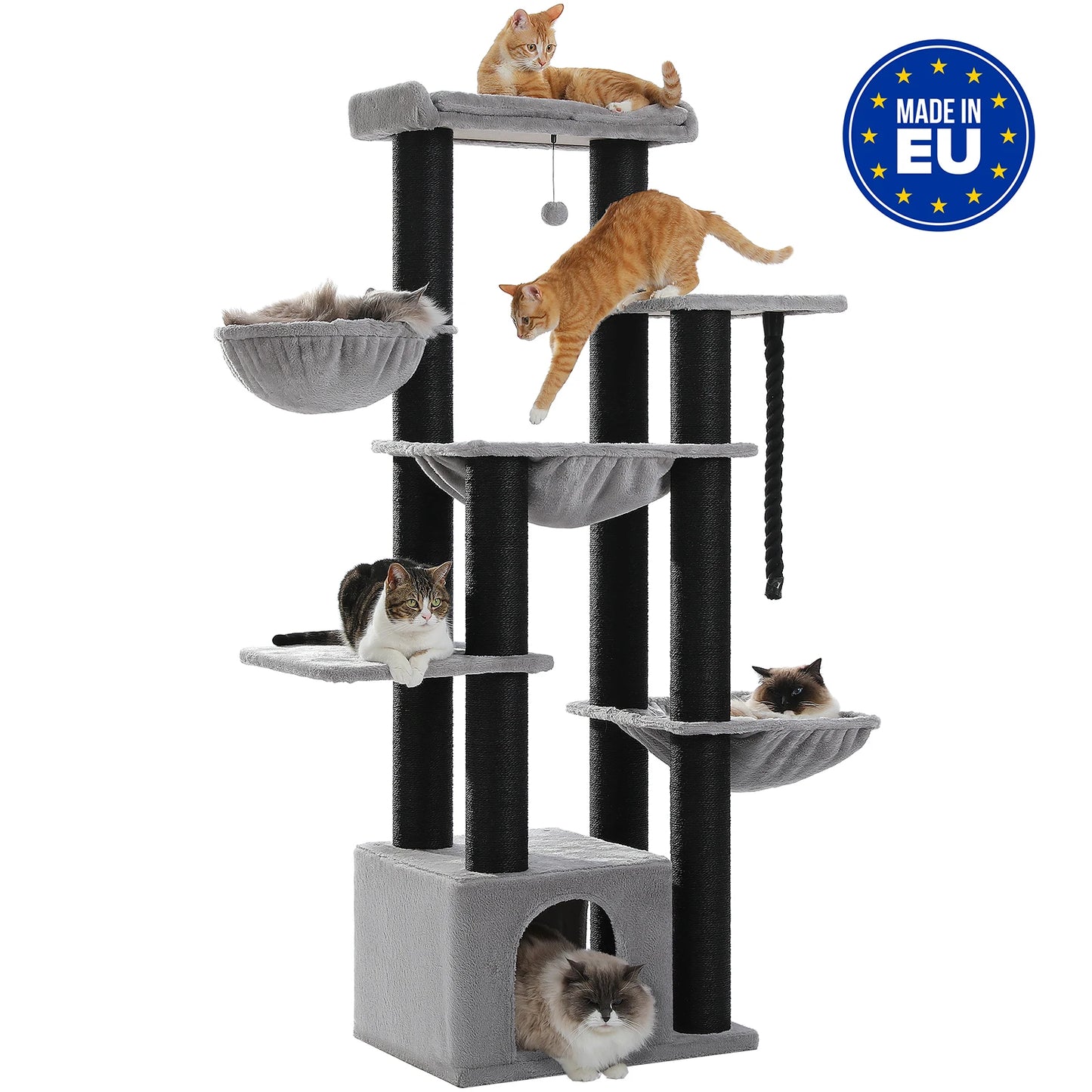 Big Cat Tree for Large Cats - Multi-Level Robust Cat Tower with Hammock and 11 Sisal Posts