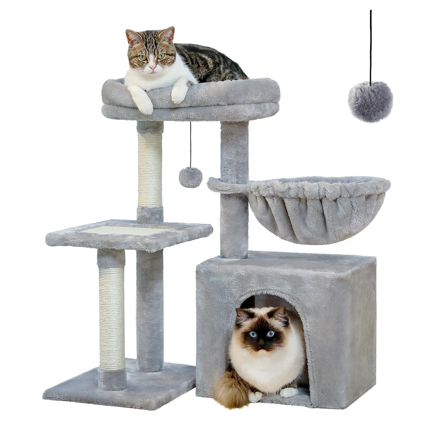 Cat Tree Tower for Indoor Cats - 2 Styles with Scratching Posts, Hammock, and Removable Top Perch - Grey