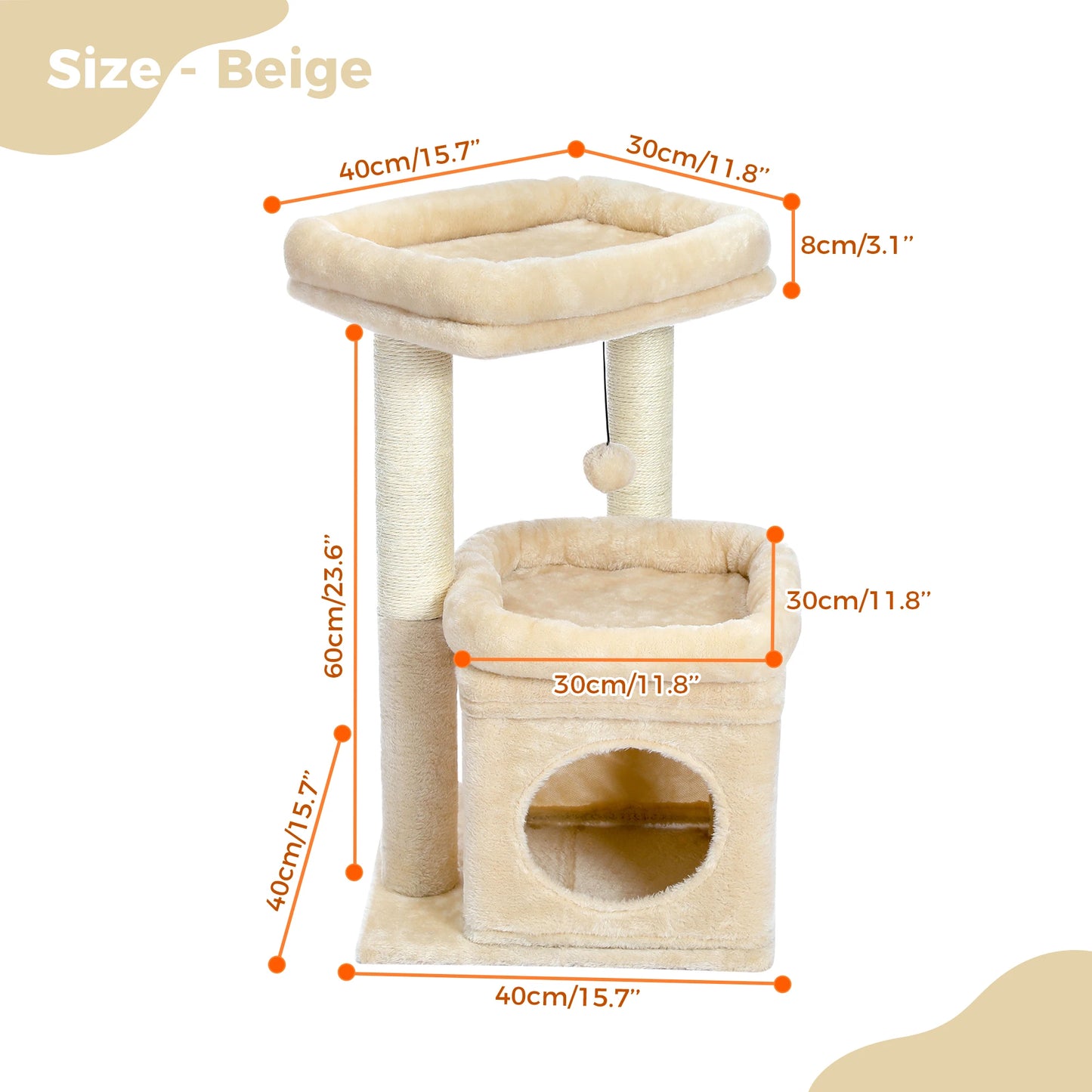 Cozy Cat Tree Tower for Indoor Cats with Double Large Perch and Private Condo