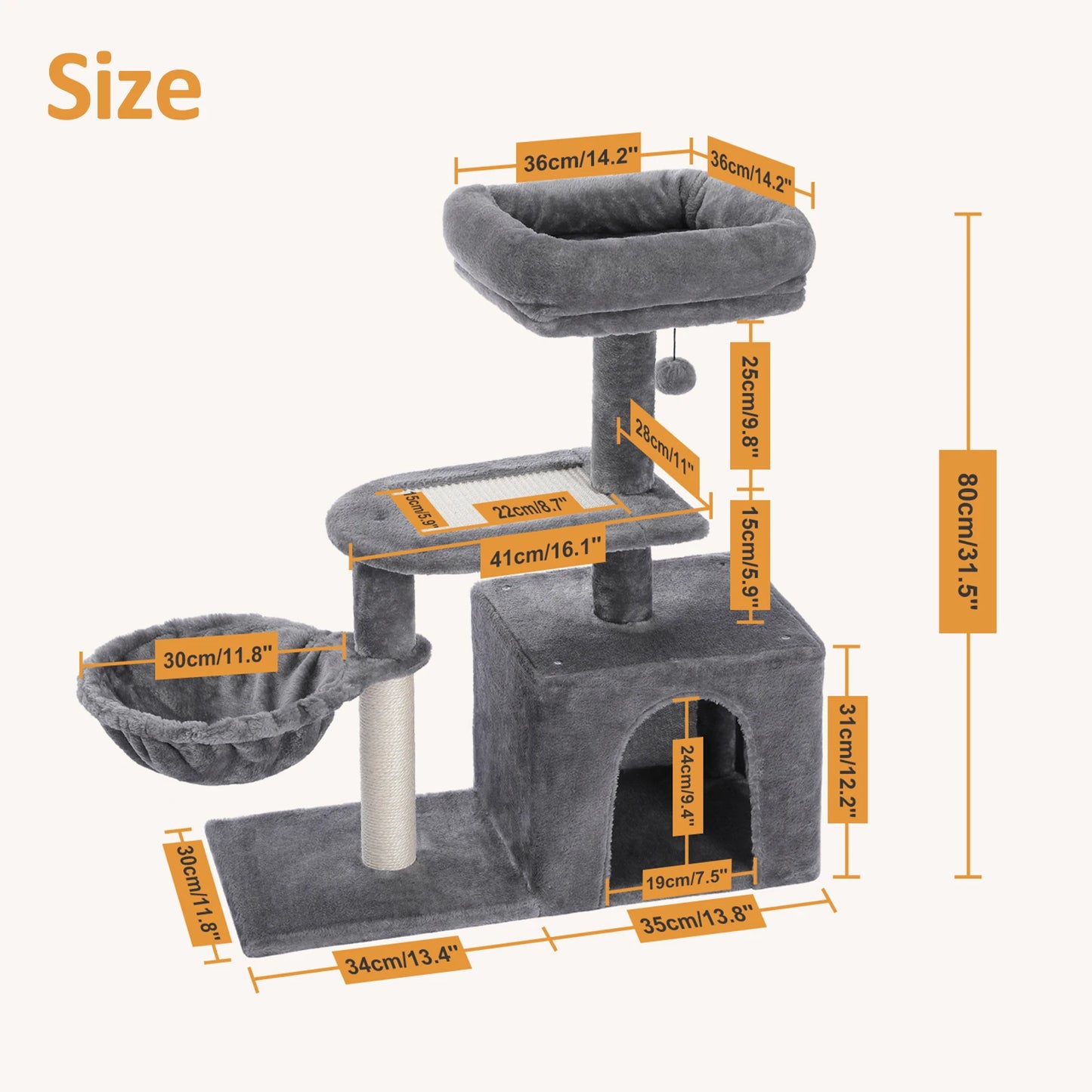 Cat Tree Tower for Indoor Cats - 2 Styles with Scratching Posts, Hammock, and Removable Top Perch - Grey