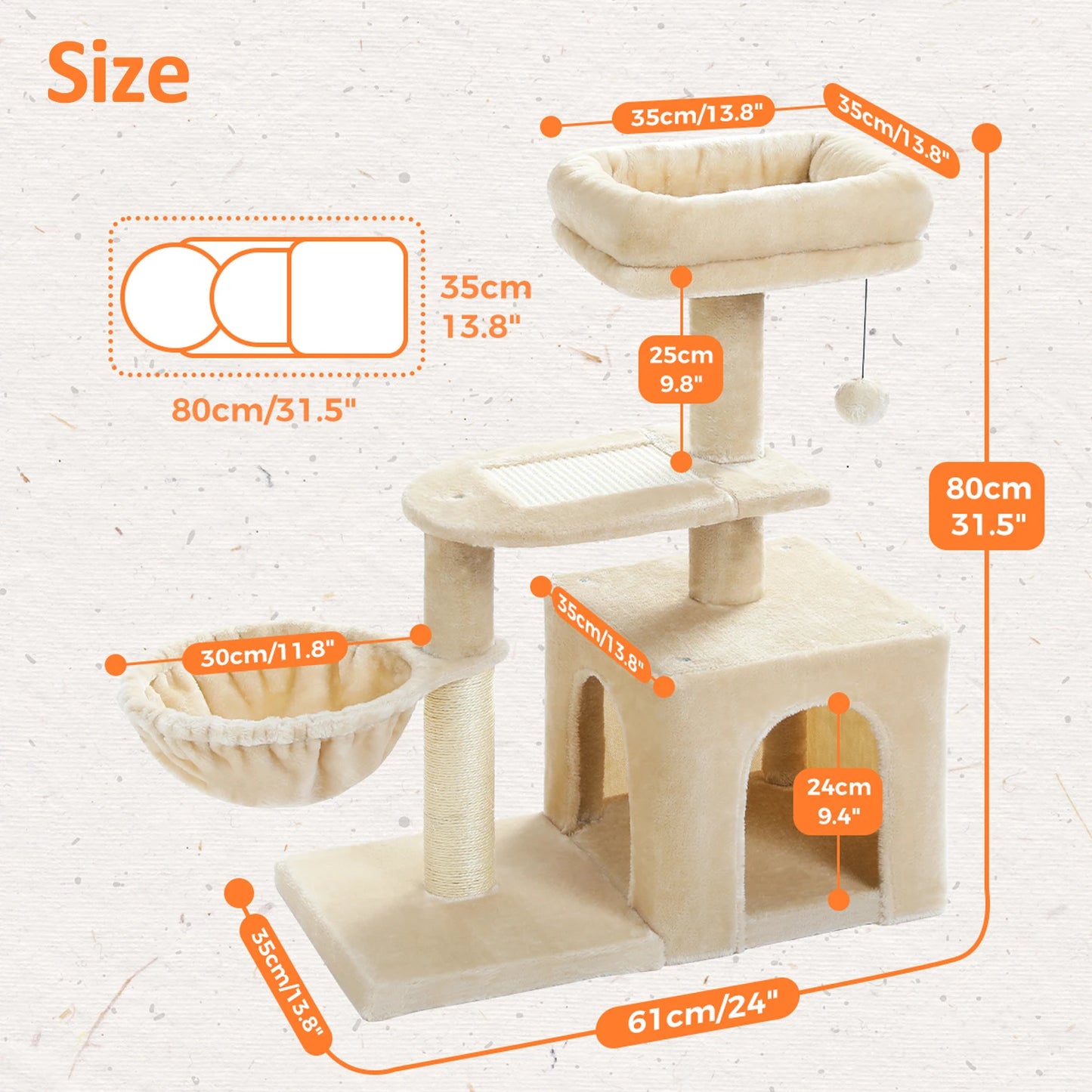 Cat Tree Tower for Indoor Cats - 2 Styles with Scratching Posts, Hammock, and Removable Top Perch - Grey
