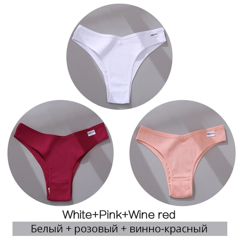 FINETOO Cotton Brazilian Panties 3Pcs Set
