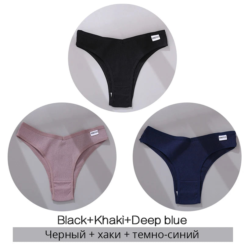FINETOO Cotton Brazilian Panties 3Pcs Set