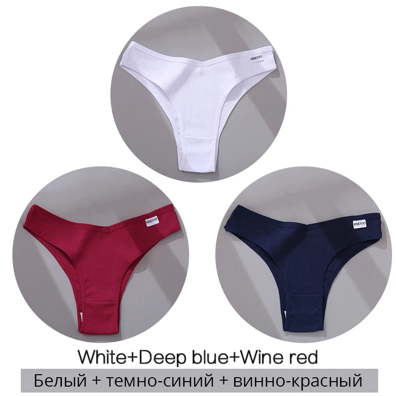 FINETOO Cotton Brazilian Panties 3Pcs Set