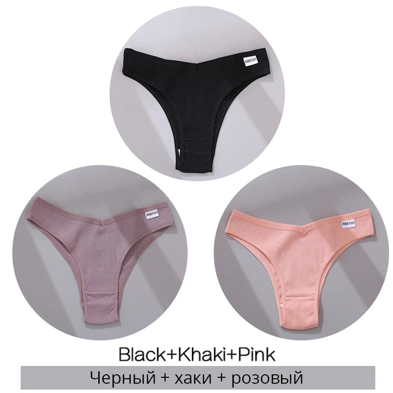 FINETOO Cotton Brazilian Panties 3Pcs Set