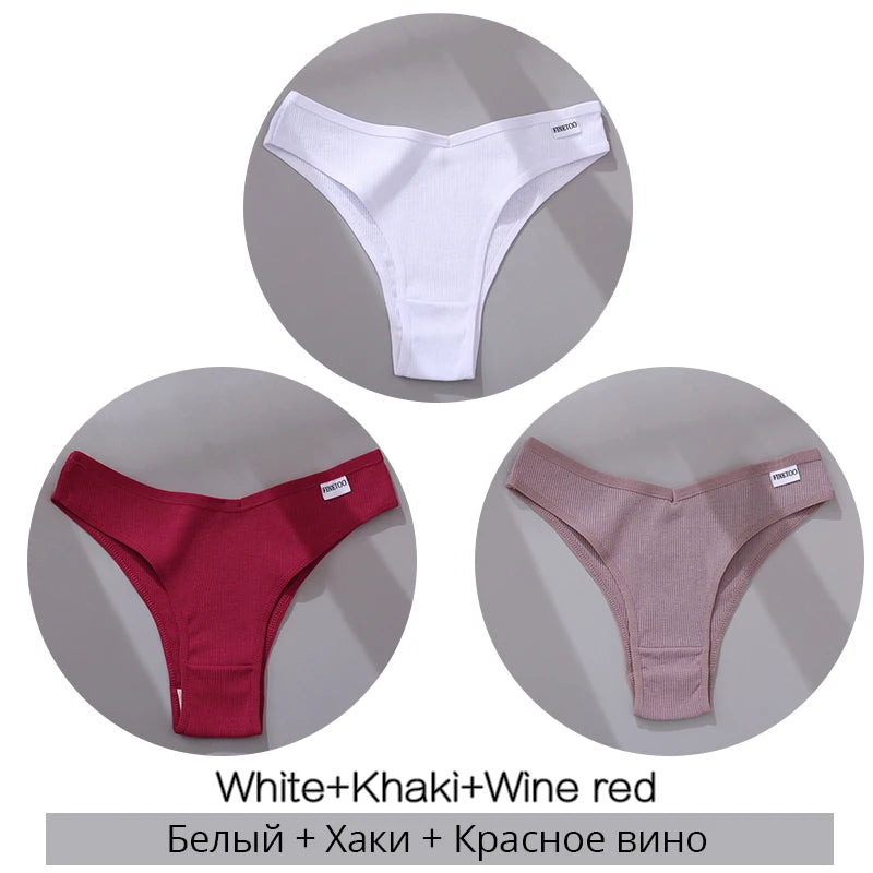 FINETOO Cotton Brazilian Panties 3Pcs Set