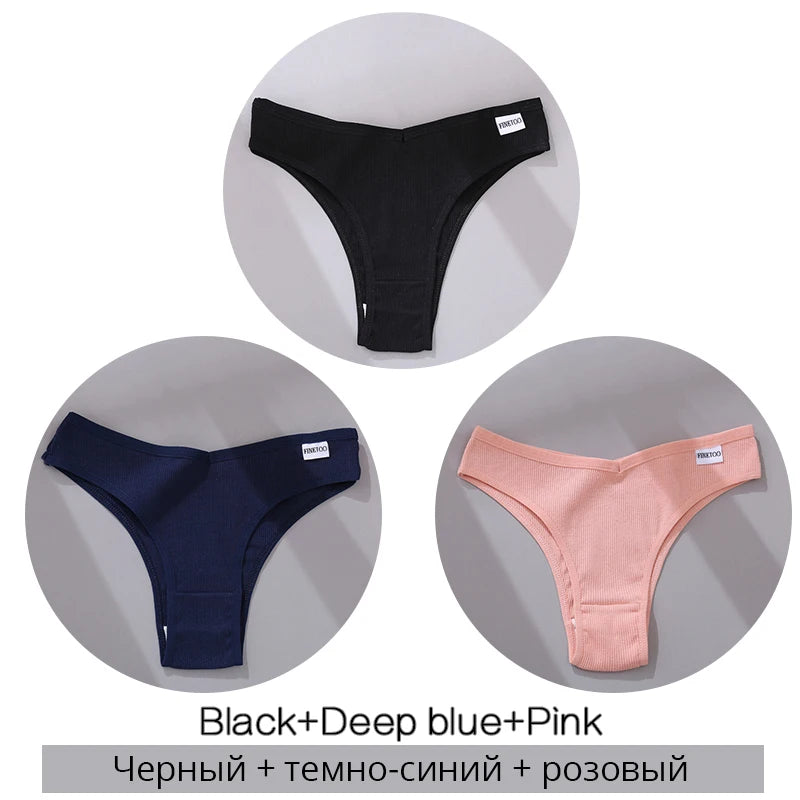 FINETOO Cotton Brazilian Panties 3Pcs Set