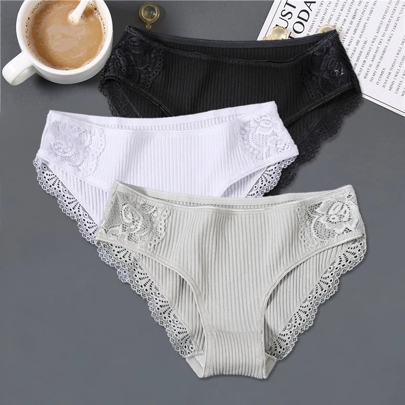 FINETOO 3Pcs/set Women Cotton Panties M-2XL