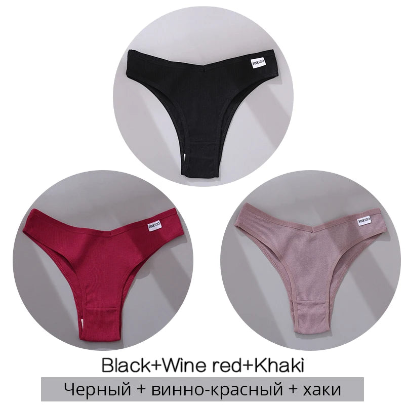 FINETOO Cotton Brazilian Panties 3Pcs Set