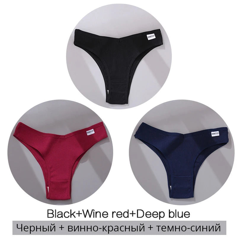 FINETOO Cotton Brazilian Panties 3Pcs Set