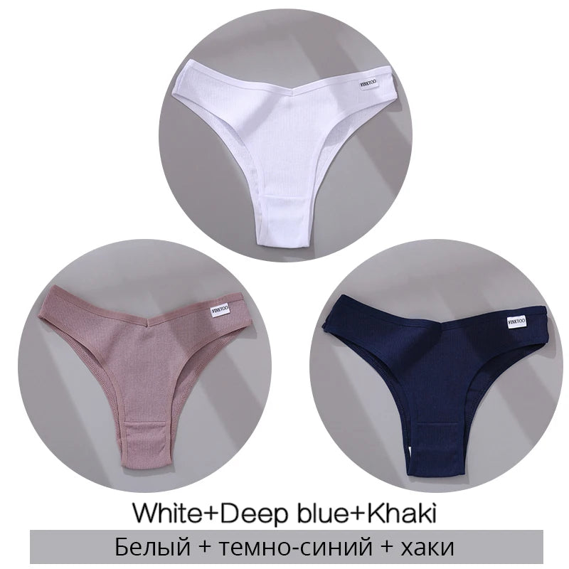 FINETOO Cotton Brazilian Panties 3Pcs Set