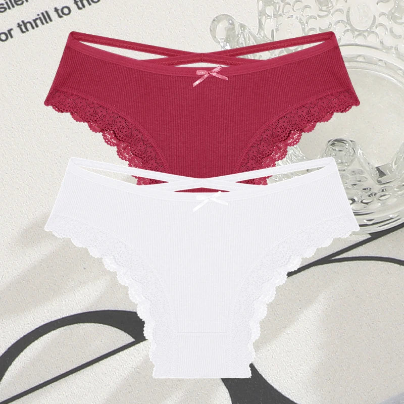 2PCS Cotton Lace Brazilian Briefs for Women
