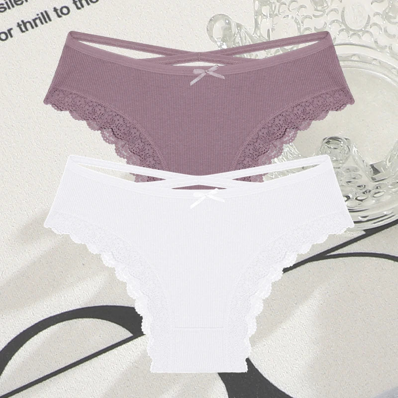 2PCS Cotton Lace Brazilian Briefs for Women