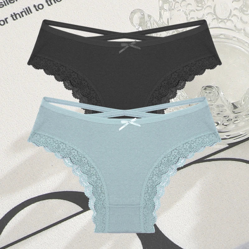 2PCS Cotton Lace Brazilian Briefs for Women